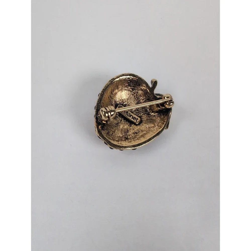 Vintage MONET Goldtone Red Apple Rhinestone Brooch Teacher Gift Pin Collectable